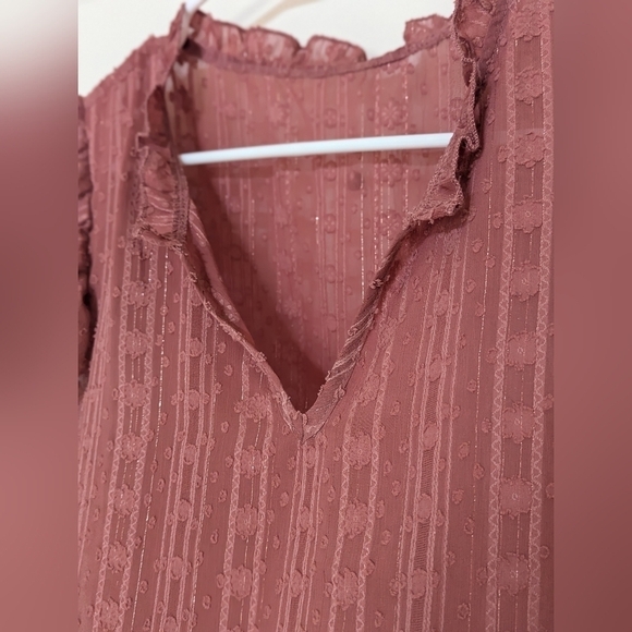 SHEIN VCAY Notched Neck Ruffle Trim Chiffon Blouse size Large - Picture 3 of 7